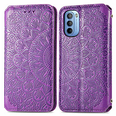 Leather Case Stands Fashionable Pattern Flip Cover Holder S01D for Motorola Moto G41 Purple