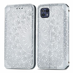 Leather Case Stands Fashionable Pattern Flip Cover Holder S01D for Motorola Moto G50 5G Silver