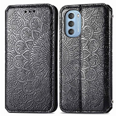 Leather Case Stands Fashionable Pattern Flip Cover Holder S01D for Motorola Moto G51 5G Black