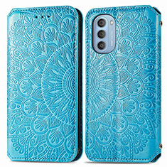 Leather Case Stands Fashionable Pattern Flip Cover Holder S01D for Motorola Moto G51 5G Blue