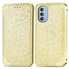 Leather Case Stands Fashionable Pattern Flip Cover Holder S01D for Motorola Moto G51 5G Gold