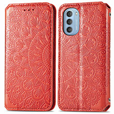 Leather Case Stands Fashionable Pattern Flip Cover Holder S01D for Motorola Moto G51 5G Red