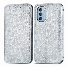 Leather Case Stands Fashionable Pattern Flip Cover Holder S01D for Motorola Moto G51 5G Silver