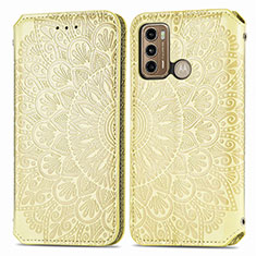 Leather Case Stands Fashionable Pattern Flip Cover Holder S01D for Motorola Moto G60 Gold