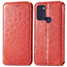 Leather Case Stands Fashionable Pattern Flip Cover Holder S01D for Motorola Moto G60s Red