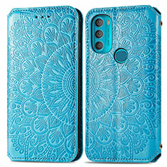 Leather Case Stands Fashionable Pattern Flip Cover Holder S01D for Motorola Moto G71 5G Blue