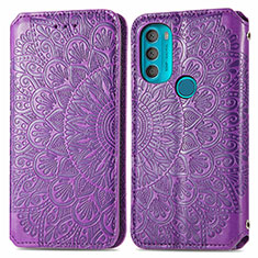Leather Case Stands Fashionable Pattern Flip Cover Holder S01D for Motorola Moto G71 5G Purple
