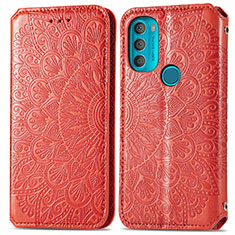 Leather Case Stands Fashionable Pattern Flip Cover Holder S01D for Motorola Moto G71 5G Red