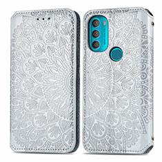 Leather Case Stands Fashionable Pattern Flip Cover Holder S01D for Motorola Moto G71 5G Silver