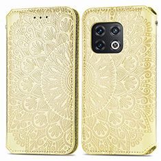 Leather Case Stands Fashionable Pattern Flip Cover Holder S01D for OnePlus 10 Pro 5G Gold