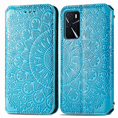 Leather Case Stands Fashionable Pattern Flip Cover Holder S01D for Oppo A16 Blue