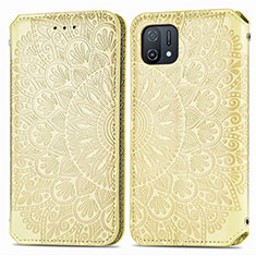 Leather Case Stands Fashionable Pattern Flip Cover Holder S01D for Oppo A16e Gold