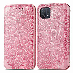 Leather Case Stands Fashionable Pattern Flip Cover Holder S01D for Oppo A16e Rose Gold