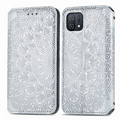 Leather Case Stands Fashionable Pattern Flip Cover Holder S01D for Oppo A16e Silver