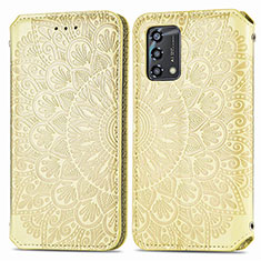 Leather Case Stands Fashionable Pattern Flip Cover Holder S01D for Oppo A74 4G Gold