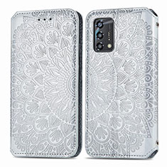 Leather Case Stands Fashionable Pattern Flip Cover Holder S01D for Oppo A95 4G Silver