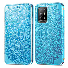 Leather Case Stands Fashionable Pattern Flip Cover Holder S01D for Oppo F19 Pro+ Plus 5G Blue