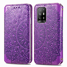 Leather Case Stands Fashionable Pattern Flip Cover Holder S01D for Oppo F19 Pro+ Plus 5G Purple