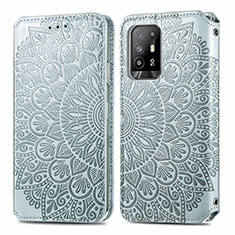Leather Case Stands Fashionable Pattern Flip Cover Holder S01D for Oppo F19 Pro+ Plus 5G Silver