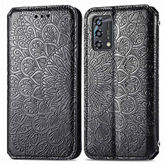 Leather Case Stands Fashionable Pattern Flip Cover Holder S01D for Oppo F19s Black