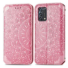 Leather Case Stands Fashionable Pattern Flip Cover Holder S01D for Oppo F19s Rose Gold