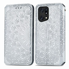 Leather Case Stands Fashionable Pattern Flip Cover Holder S01D for Oppo Find X5 5G Silver