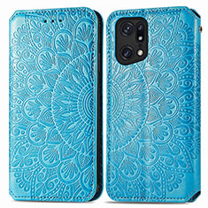 Leather Case Stands Fashionable Pattern Flip Cover Holder S01D for Oppo Find X5 Pro 5G Blue