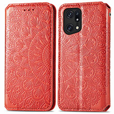 Leather Case Stands Fashionable Pattern Flip Cover Holder S01D for Oppo Find X5 Pro 5G Red