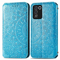 Leather Case Stands Fashionable Pattern Flip Cover Holder S01D for Oppo K9S 5G Blue