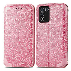 Leather Case Stands Fashionable Pattern Flip Cover Holder S01D for Oppo K9S 5G Rose Gold