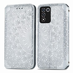 Leather Case Stands Fashionable Pattern Flip Cover Holder S01D for Oppo K9S 5G Silver