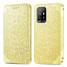 Leather Case Stands Fashionable Pattern Flip Cover Holder S01D for Oppo Reno5 Z 5G Gold