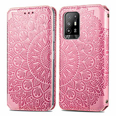 Leather Case Stands Fashionable Pattern Flip Cover Holder S01D for Oppo Reno5 Z 5G Rose Gold