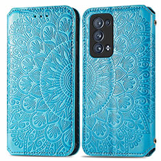 Leather Case Stands Fashionable Pattern Flip Cover Holder S01D for Oppo Reno6 Pro 5G Blue