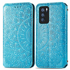 Leather Case Stands Fashionable Pattern Flip Cover Holder S01D for Oppo Reno6 Pro 5G India Blue