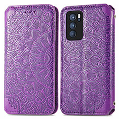 Leather Case Stands Fashionable Pattern Flip Cover Holder S01D for Oppo Reno6 Pro 5G India Purple
