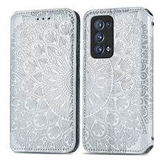 Leather Case Stands Fashionable Pattern Flip Cover Holder S01D for Oppo Reno6 Pro 5G Silver