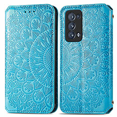 Leather Case Stands Fashionable Pattern Flip Cover Holder S01D for Oppo Reno6 Pro+ Plus 5G Blue