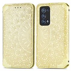 Leather Case Stands Fashionable Pattern Flip Cover Holder S01D for Oppo Reno6 Pro+ Plus 5G Gold