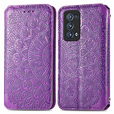 Leather Case Stands Fashionable Pattern Flip Cover Holder S01D for Oppo Reno6 Pro+ Plus 5G Purple