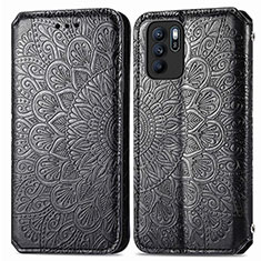 Leather Case Stands Fashionable Pattern Flip Cover Holder S01D for Oppo Reno6 Z 5G Black