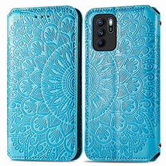 Leather Case Stands Fashionable Pattern Flip Cover Holder S01D for Oppo Reno6 Z 5G Blue