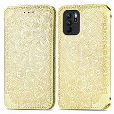 Leather Case Stands Fashionable Pattern Flip Cover Holder S01D for Oppo Reno6 Z 5G Gold