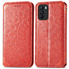Leather Case Stands Fashionable Pattern Flip Cover Holder S01D for Oppo Reno6 Z 5G Red