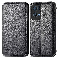 Leather Case Stands Fashionable Pattern Flip Cover Holder S01D for Oppo Reno7 Pro 5G Black