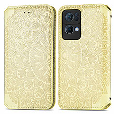 Leather Case Stands Fashionable Pattern Flip Cover Holder S01D for Oppo Reno7 Pro 5G Gold
