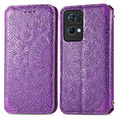 Leather Case Stands Fashionable Pattern Flip Cover Holder S01D for Oppo Reno7 Pro 5G Purple