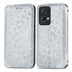Leather Case Stands Fashionable Pattern Flip Cover Holder S01D for Oppo Reno7 Pro 5G Silver