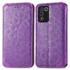 Leather Case Stands Fashionable Pattern Flip Cover Holder S01D for Realme 9 SE 5G Purple