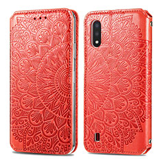Leather Case Stands Fashionable Pattern Flip Cover Holder S01D for Samsung Galaxy A01 SM-A015 Red